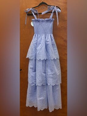 Hill House Home Midi Elise Nap Tiered Dress Hyacinth Organza Dot NWT Size XXS